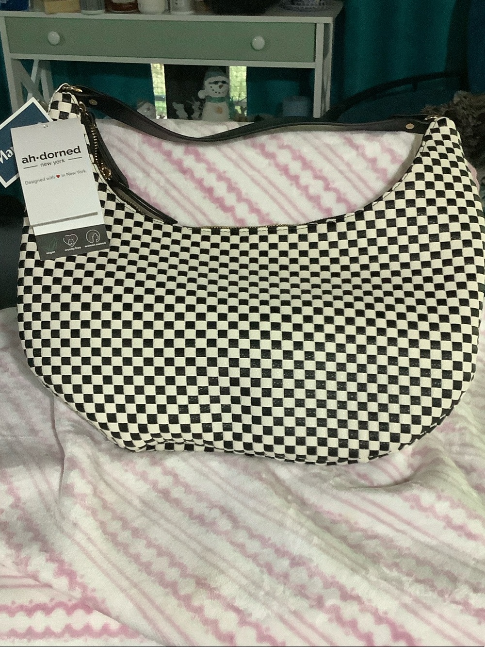 ah-dorned New York Black & White Check Hobo Shoulder Bag